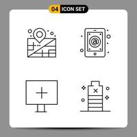 4 symboles de contour du pack d'icônes noires signes pour des conceptions réactives sur fond blanc 4 icônes définies vecteur