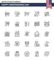 25 usa line pack de signes et symboles de la fête de l'indépendance de hotdog usa carte ballon de sport modifiable usa day vector design elements