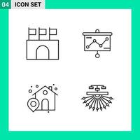 pack de 4 icônes de style de ligne définies symboles de contour pour imprimer des signes créatifs isolés sur fond blanc 4 icônes vecteur