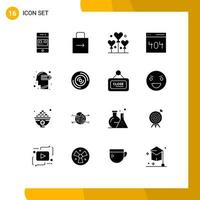 groupe de 16 glyphes solides modernes définis pour l'interface utilisateur protéger les éléments de conception vectoriels modifiables du groupe de communication vecteur