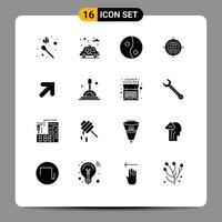 pack de 16 glyphes solides créatifs de loupe droite yin up éléments de conception vectoriels modifiables connectés vecteur