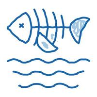 mort de poisson dans l'eau doodle icône illustration dessinée à la main vecteur