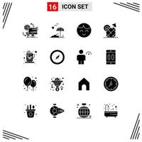 pack de 16 signes et symboles de glyphes solides modernes pour les supports d'impression Web tels que le café boisson printemps nourriture ananas éléments de conception vectoriels modifiables vecteur