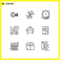 9 jeu d'icônes symboles de ligne simples signe de contour sur fond blanc pour les applications mobiles de conception de sites Web et les médias imprimés vecteur