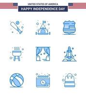 9 usa bleu pack de signes et symboles de la fête de l'indépendance du théâtre divertissement bouclier cuisinier barbecue modifiable usa day vector design elements