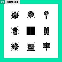 9 glyphes solides vectoriels thématiques et symboles modifiables de milkshake coeur frais boisson hochet éléments de conception vectoriels modifiables vecteur
