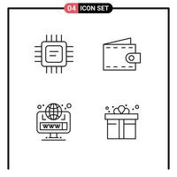 Pack de 4 lignes d'interface utilisateur de signes et symboles modernes d'éléments de conception vectoriels modifiables en ligne de processeur de globe de puce vecteur