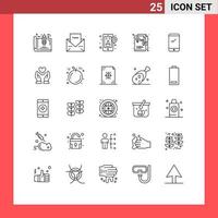ligne d'interface mobile ensemble de 25 pictogrammes de mise en page du téléphone grâce à l'idée d'éléments de conception vectoriels modifiables mobiles vecteur