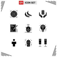 ensemble de 9 symboles d'icônes d'interface utilisateur modernes signes pour la conception de thé document à la main modifier des éléments de conception vectoriels modifiables vecteur