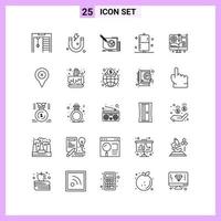 25 icônes dans les symboles de contour de style de ligne sur fond blanc signes vectoriels créatifs pour le web mobile et l'impression vecteur