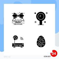 pack moderne de 4 icônes symboles de glyphes solides isolés sur fond blanc pour la conception de sites Web vecteur