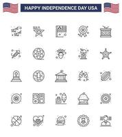 pack de lignes vectorielles modifiables de la journée des états-unis 25 lignes simples de la fête de l'indépendance des états-unis vecteur