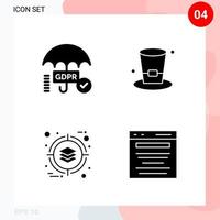 pack vectoriel de 4 icônes dans un pack de glyphes créatifs de style solide isolé sur fond blanc pour le web et mobile