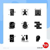 pack moderne de 9 icônes symboles de glyphes solides isolés sur fond blanc pour la conception de sites Web vecteur