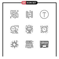 groupe de 9 contours des signes et des symboles pour l'horaire de bureau signe histoire loupe éléments de conception vectoriels modifiables vecteur