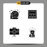 ensemble de 4 symboles d'icônes d'interface utilisateur modernes signes pour caméscope en verre maquillage interface journaliste caméra éléments de conception vectoriels modifiables vecteur