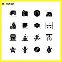 16 symboles solides simples ensemble d'icônes signe de glyphe sur fond blanc pour la conception de sites Web, applications mobiles et supports d'impression vecteur