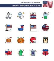 joyeux jour de l'indépendance usa pack de 16 lignes créatives remplies à plat d'instrument de drapeau usa pays été modifiable usa day vector design elements