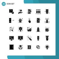 interface mobile ensemble de glyphes solides de 25 pictogrammes d'éléments de conception vectoriels modifiables de données en ligne de carotte d'achat de ferme maraîchère vecteur