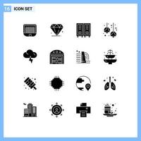 ensemble de 16 symboles d'icônes d'interface utilisateur modernes signes pour les lampes de nuage éducation décoration ampoule éléments de conception vectoriels modifiables vecteur