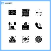 9 icônes symboles de glyphe créatifs de style solide signe d'icône solide noir isolé sur fond blanc vecteur
