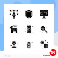 pack moderne de 9 icônes symboles de glyphes solides isolés sur fond blanc pour la conception de sites Web vecteur