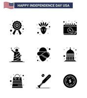 joyeux jour de l'indépendance pack de 9 glyphes solides signes et symboles pour cowboy usa calendrier statue liberté modifiable usa day vector design elements