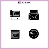 4 concept de glyphe solide pour les sites Web mobiles et applications conception d'enveloppe architecturale contact éléments de conception vectoriels modifiables en ligne vecteur