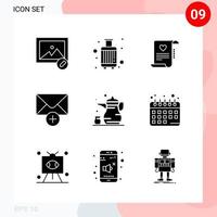 pack vectoriel de 9 icônes dans un pack de glyphes créatifs de style solide isolé sur fond blanc pour le web et mobile