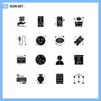 16 icônes créatives signes et symboles modernes d'éléments de conception vectoriels modifiables de sécurité de boîte de fichier de modèle de câble vecteur