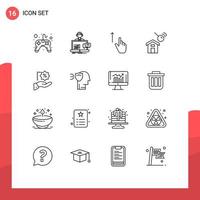 contour de l'interface mobile ensemble de 16 pictogrammes de construction de recherche aide les gestes de la ville éléments de conception vectoriels modifiables vecteur