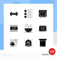 pack de 9 signes et symboles de glyphes solides modernes pour les supports d'impression Web tels que la livraison de nourriture vecteur