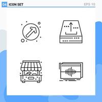 icônes de style moderne à 4 lignes symboles de contour pour un usage général signe d'icône de ligne créative isolé sur fond blanc pack de 4 icônes vecteur