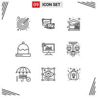 9 icônes ligne style grille basée sur des symboles de contour créatifs pour la conception de sites Web signes d'icône de ligne simple isolés sur fond blanc 9 jeu d'icônes vecteur
