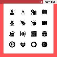 interface mobile glyphe solide ensemble de 16 pictogrammes d'amour près de la boussole carte éléments de conception vectoriels modifiables vecteur