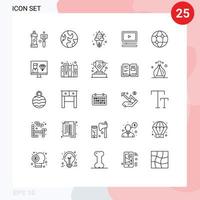 groupe de 25 lignes de signes et de symboles pour les éléments de conception vectoriels modifiables audio vidéo de dessert global vecteur