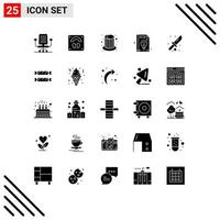 interface utilisateur pack de 25 glyphes solides de base de couteau camping chapeau idée éducation éléments de conception vectoriels modifiables vecteur