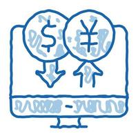 échange de devises informatiques doodle icône illustration dessinée à la main vecteur