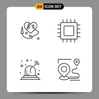 4 symboles de contour du pack d'icônes noires signes pour des conceptions réactives sur fond blanc 4 icônes définies vecteur