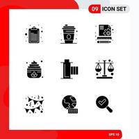 ensemble de 9 symboles d'icônes d'interface utilisateur modernes signes pour les entreprises multimédia seo film cinéma éléments de conception vectoriels modifiables vecteur