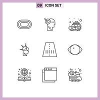 ensemble de 9 symboles d'icônes d'interface utilisateur modernes signes pour la route art camping esprit programmation éléments de conception vectoriels modifiables par l'utilisateur vecteur