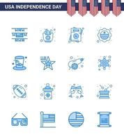 ensemble de 16 icônes de la journée des états-unis symboles américains signes de la fête de l'indépendance pour le drapeau de l'insigne d'amour de la journée des présidents éléments de conception vectoriels de la journée des états-unis modifiables vecteur