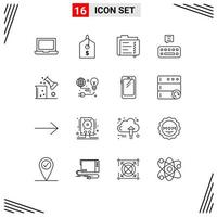 16 ensemble de contours d'interface utilisateur de signes et symboles modernes de la science de la matière document de chimie science chimique chat éléments de conception vectoriels modifiables vecteur