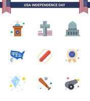 usa joyeux jour de l'indépendancepictogramme ensemble de 9 appartements simples de hotdog america city usa états modifiables usa day vector design elements