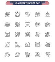 pack de 25 lignes de célébration de la fête de l'indépendance des états-unis et symboles du 4 juillet tels que dessert star ball militaire usa modifiable usa day vector design elements