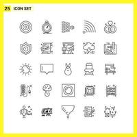 25 symboles de lignes simples ensemble d'icônes signe de contour sur fond blanc pour les applications mobiles de conception de sites Web et les médias imprimés vecteur