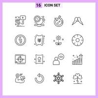 16 icônes dans les symboles de contour de style de ligne sur fond blanc signes vectoriels créatifs pour le web mobile et l'impression vecteur