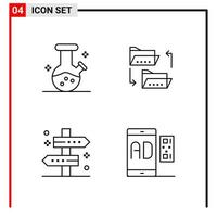 4 icônes générales pour la conception de sites Web d'impression et d'applications mobiles 4 signes de symboles de contour isolés sur fond blanc 4 pack d'icônes vecteur
