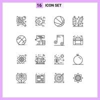 ensemble de 16 symboles d'icônes d'interface utilisateur modernes signes pour l'éducation balle basket-ball basket-ball sucre éléments de conception vectoriels modifiables vecteur