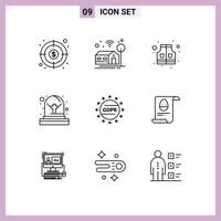 symboles d'icônes universels groupe de 9 contours modernes d'éléments de conception vectoriels modifiables de tombeau de droit de la vie privée de fichiers vecteur
